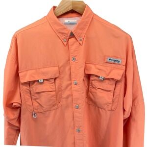 Columbia PFG Bahama II Long Sleeve Fishing Shirt Orange Mens L FM7048 UPF 30
